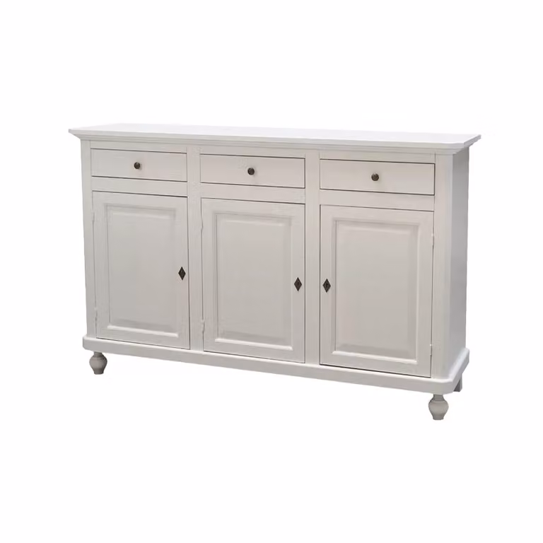 Madia credenza stile arte povera con 3 ante in legno bianco Mobili 2G L/P/H: 150 x 43 x 98 cm