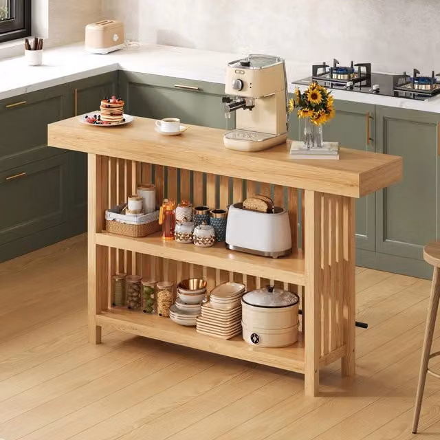 Tavolo da bar con poggiapiedi 160 x 40 x 105 cm in MDF con 2 ripiani colore naturale