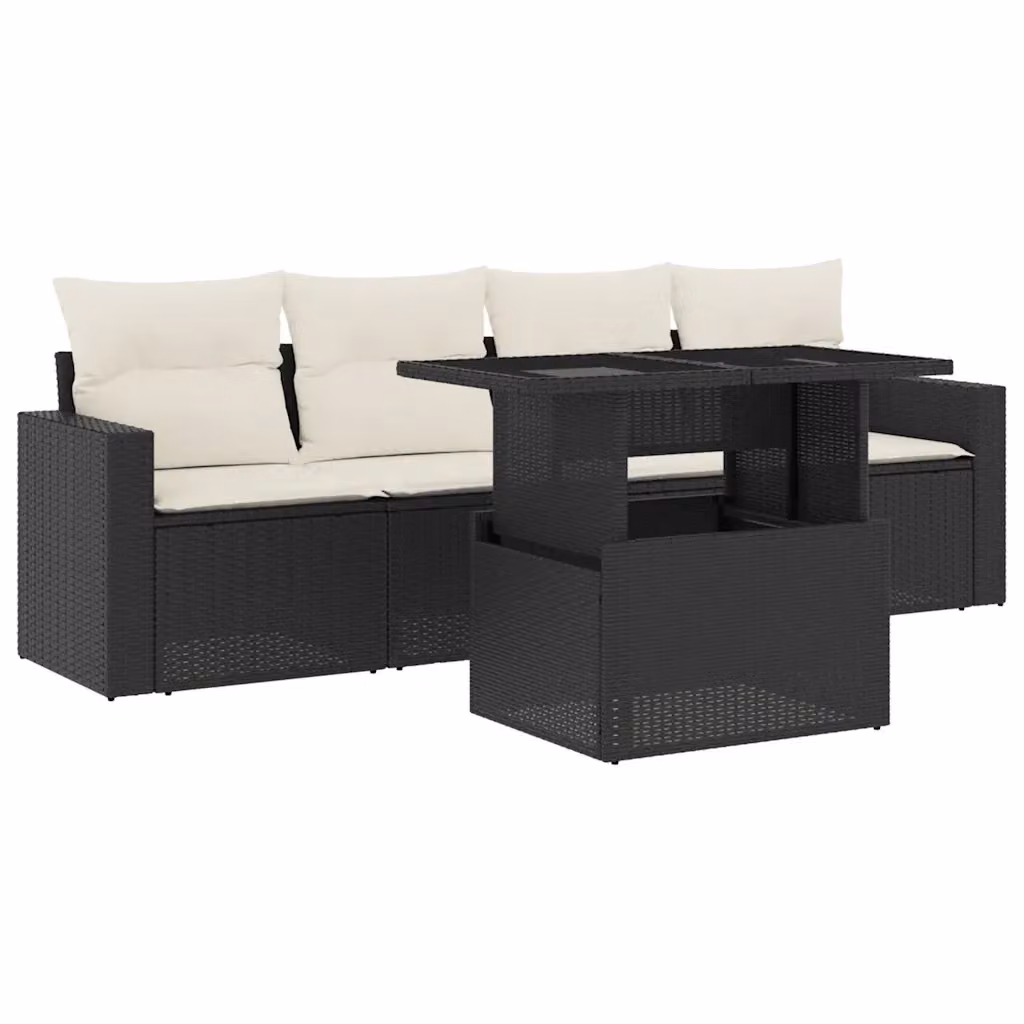 vidaXL Set Divani da Giardino 5 pz con Cuscini e Tavolino in Polyrattan e Metallo Nero e Bianco – 2