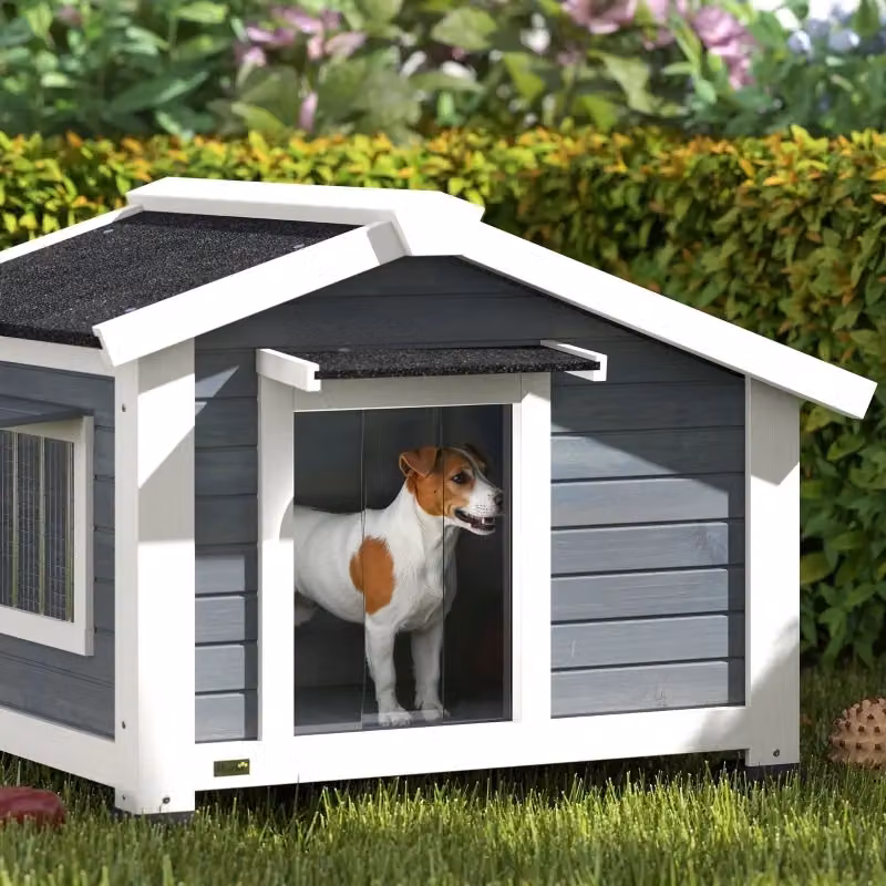CUCCIA per Cani da Esterno REDOM in Legno di Abete Grigio con Tetto Rimovibile e Pavimento Rialzato – 2