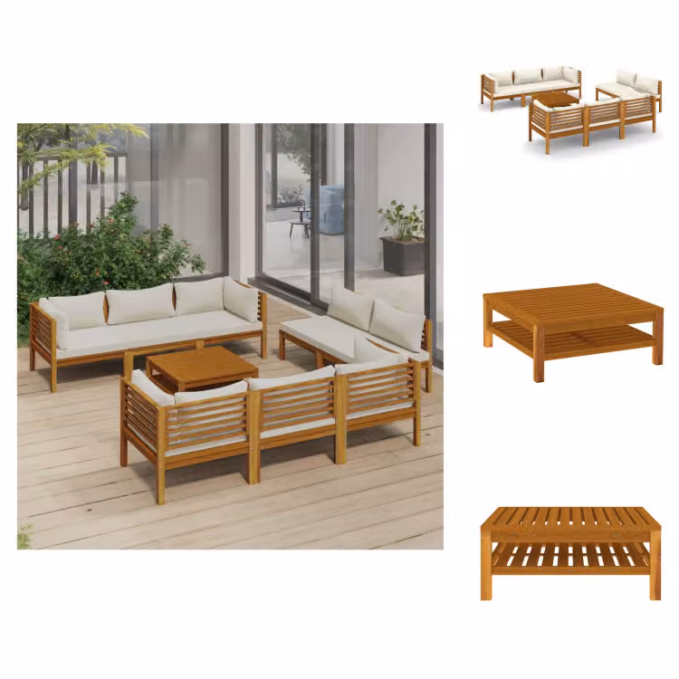 vidaXL Set 9 pezzi da giardino con cuscini crema in legno massiccio di acacia - Set di mobili da giardino