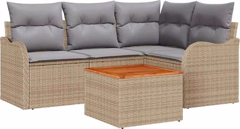Set Divano da Giardino 5 pcs Beige e Grigio Chiaro polyrattan