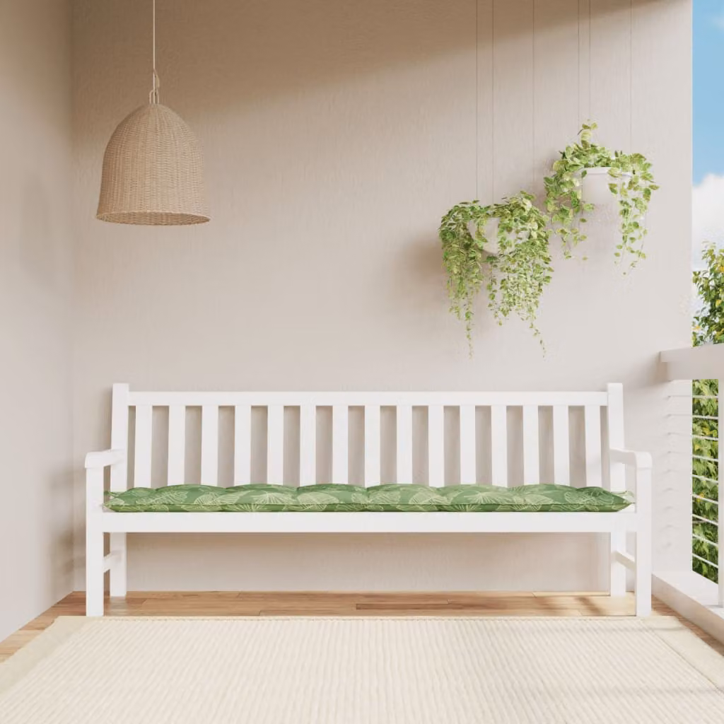 Cuscino per panca da giardino vidaXL con motivo a foglie, colore verde, L/P/H: 200 x 50 x 7 cm