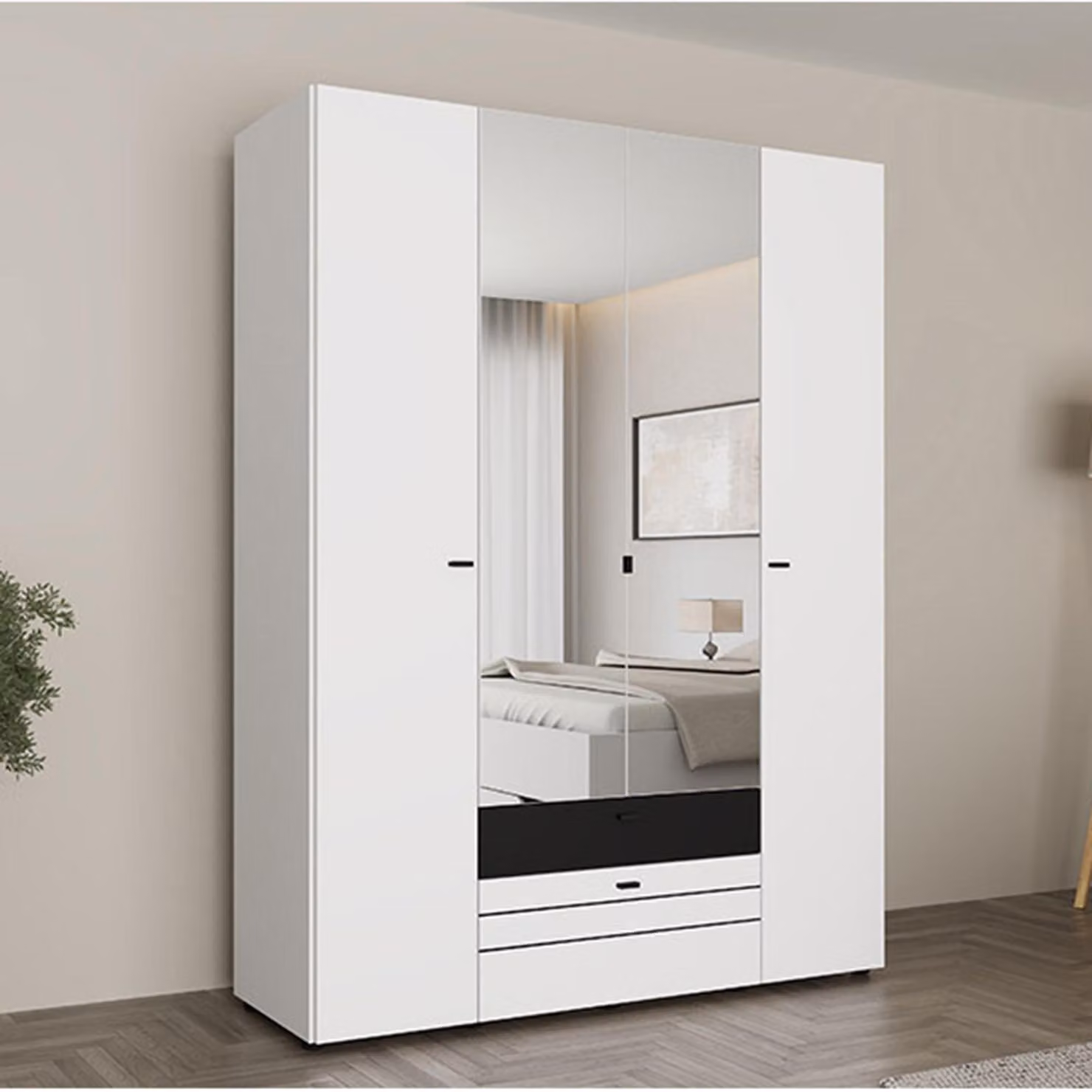Watamu - Guardaroba Grande, 155x208h cm Bianco Opaco, 6 Ripiani