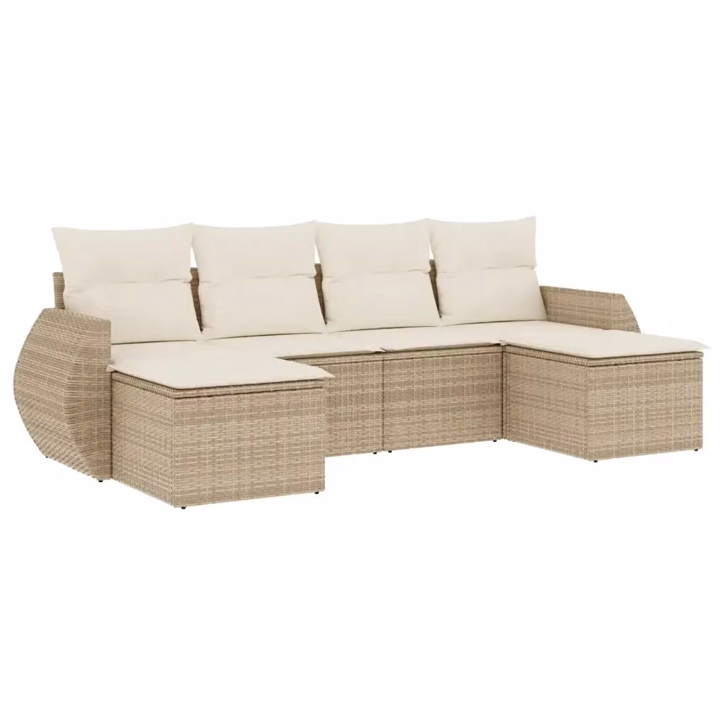 Set Divano da Giardino a L vidaXL in Polyrattan con 6 Cuscini Beige e Struttura in Acciaio – 2
