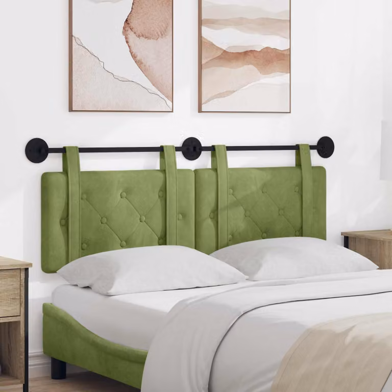 Testiera sospesa vidaXL in velluto verde chiaro con struttura in legno per camera da letto, L: 150 cm, H: 55 cm, P: 5 cm