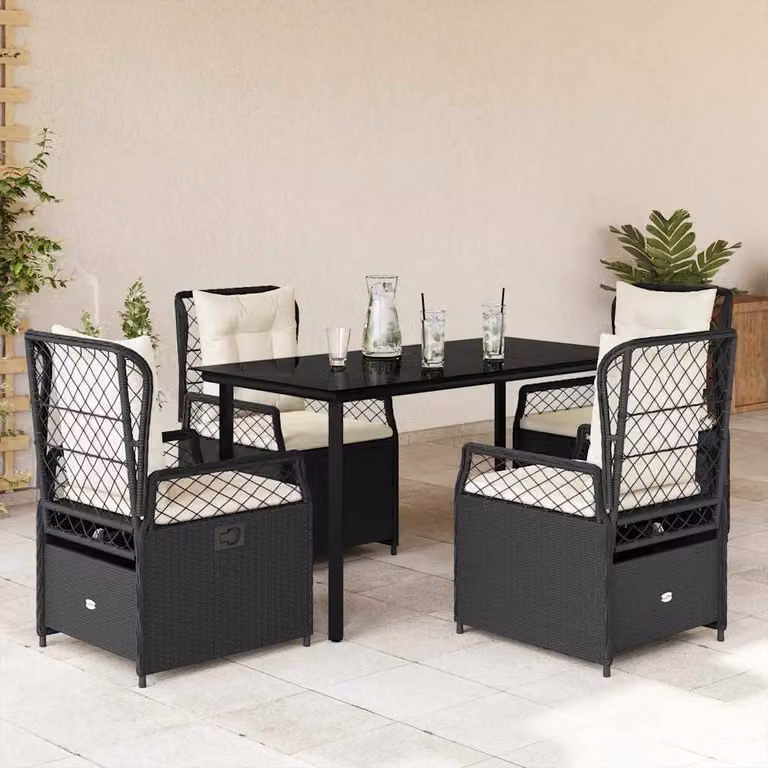 Set da Pranzo da Giardino vidaXL 5 pz in Polyrattan Nero con Piano in Vetro
