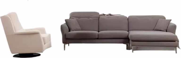 Grau-weiße Wohnzimmer Sitzgarnitur L-Form Designer Couch Polster Sessel
