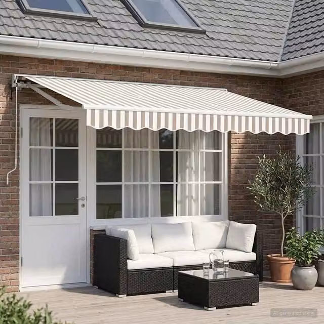 Tettuccio elettrico retrattile Videx in alluminio e poliestere, Grigio chiaro e bianco, L: 5 m x P: 3 m