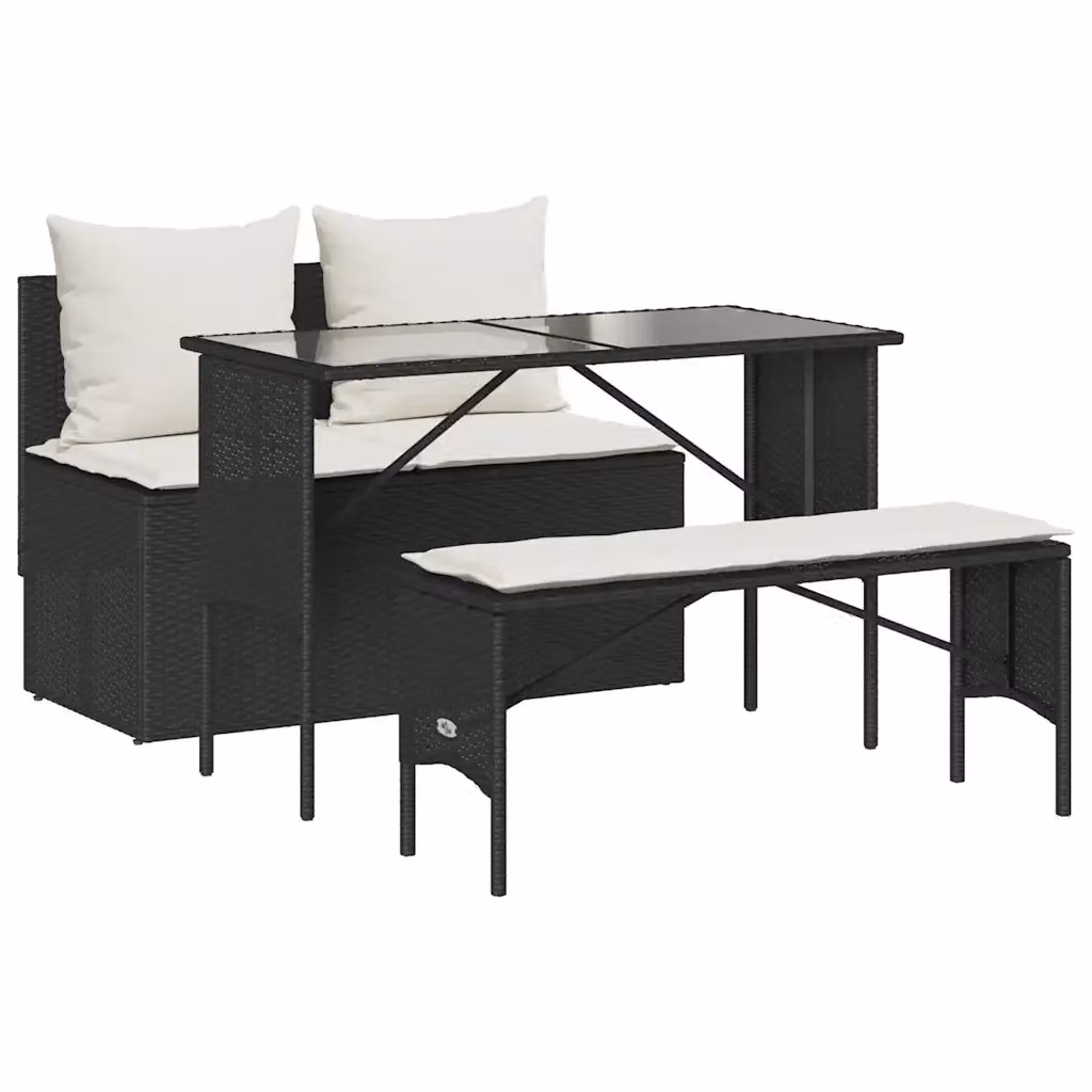 Set da pranzo da giardino moderno vidaXL in polyrattan con piano in vetro nero e bianco – 2