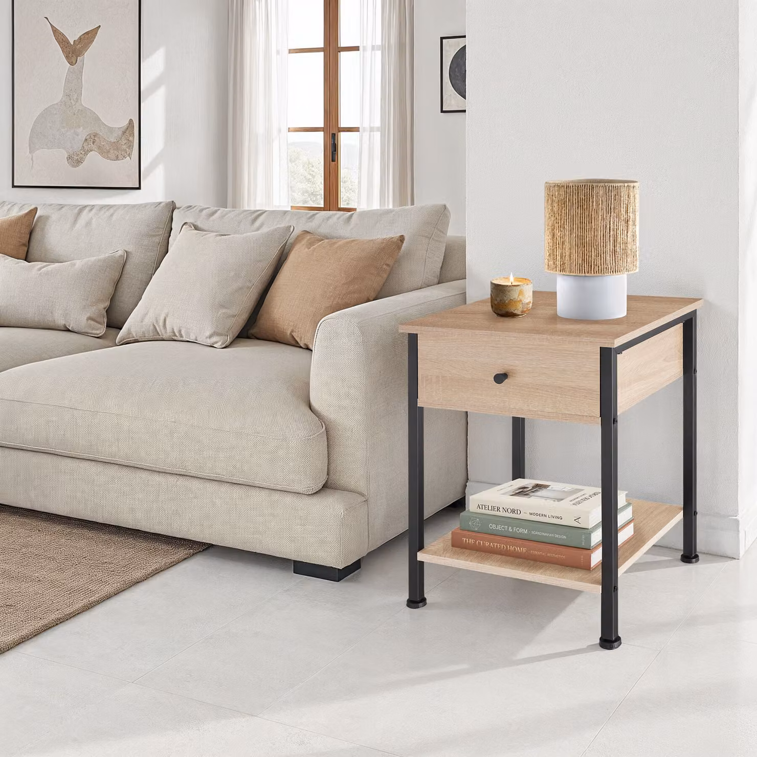 Comodino Bradford tectake stile industriale colore beige L/P/H: 40 x 40 x 55,5 cm – 2