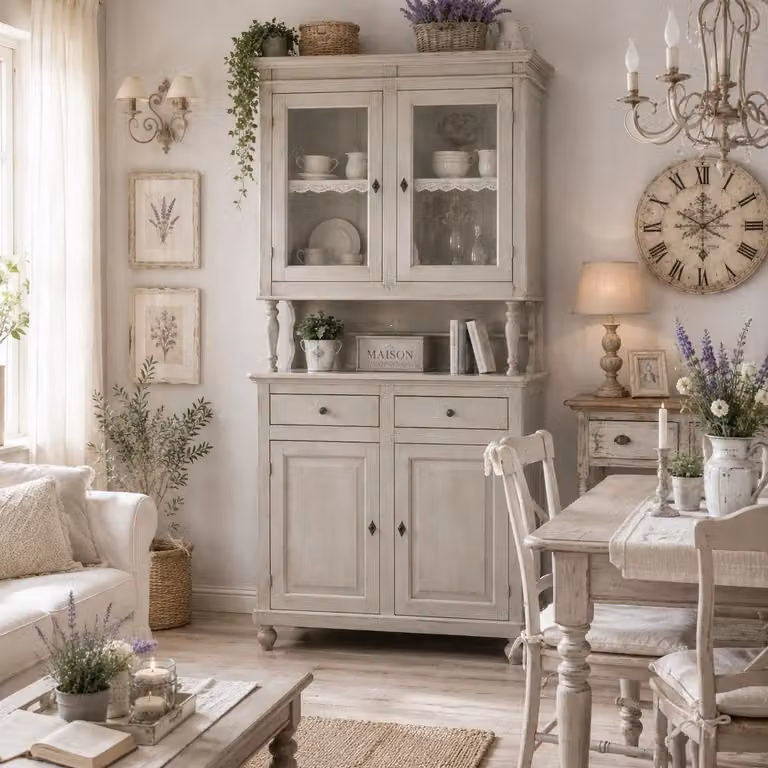 Cristalliera in legno bianco shabby chic Mobili2g L: 104 cm, P: 43 cm, H: 208 cm