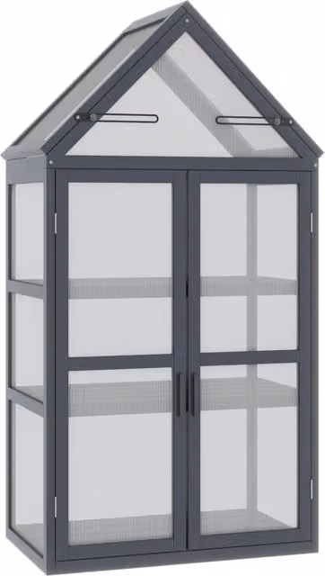 Mini Serra per Piante Minimal a 3 Livelli in Legno e Policarbonato Grigio L/P/H: 70.5 x 42 x 132 cm