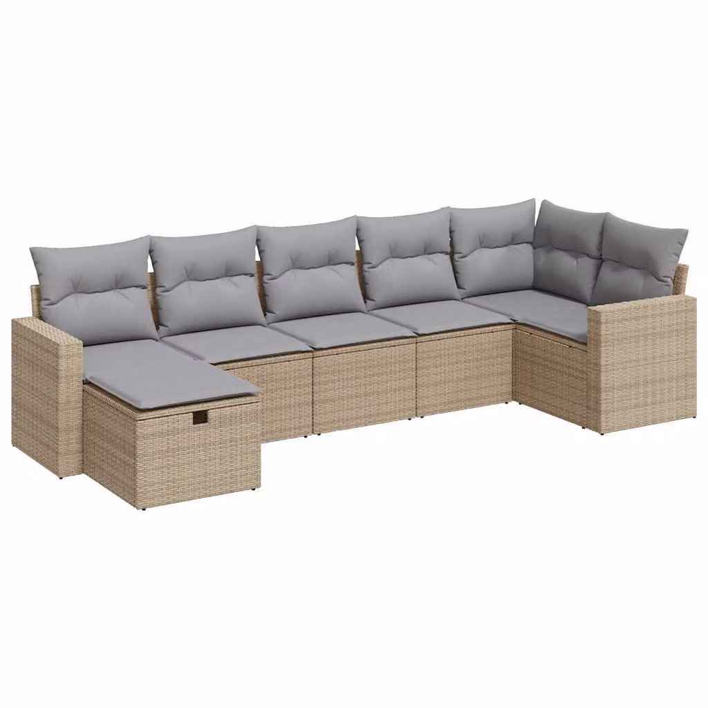 Set Divani da Giardino 7 pz con Cuscini Beige in Polyrattan