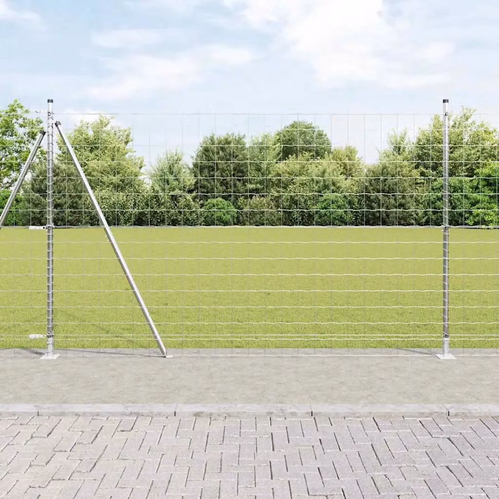 Recinzione Euro da esterno vidaXL in acciaio zincato argento con base in cemento, L: 10 m, H: 1,6 m