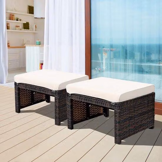 Set da giardino - Poggiapiedi in rattan - Sedute da terrazza - Cuscini sfoderabili - 19,5 x 15,5 x 11 pollici