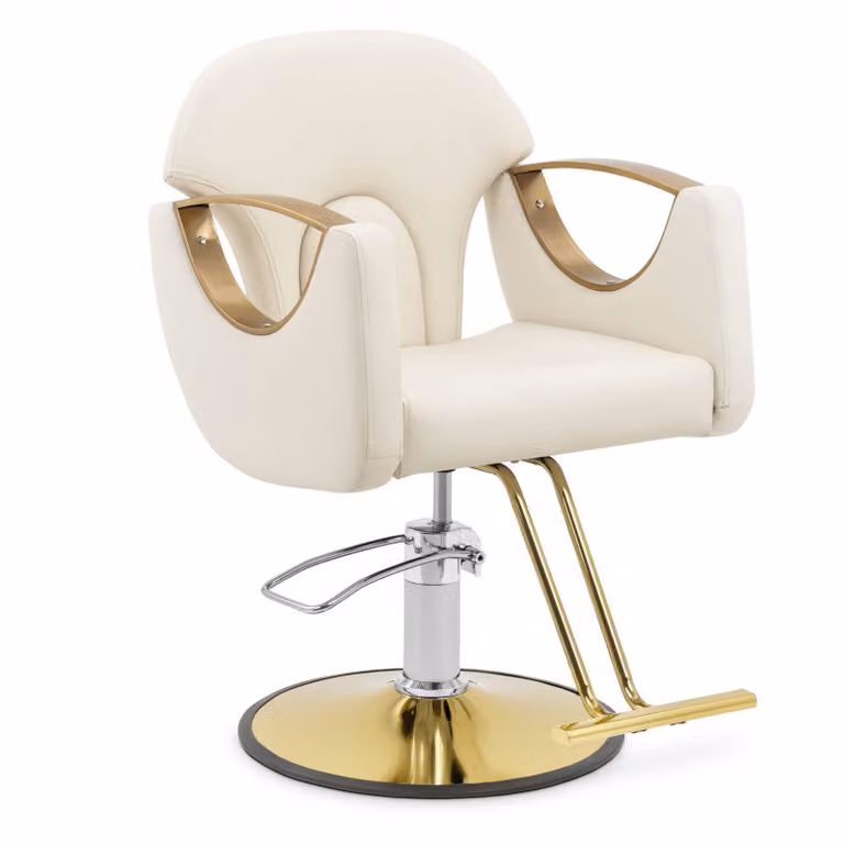Expondo physa Poltrona da parrucchiere con poggiapiedi - 55 - 65 cm - 180 kg - Colore crema