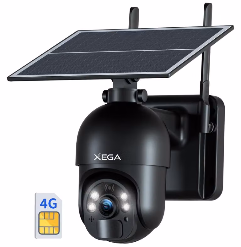 Telecamera di sicurezza esterna 4G LTE, wireless, alimentata a energia solare, con visione notturna a colori 2K