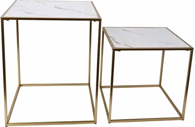 Set di 2 Tavolini Quadrati Messina Casa Collection Bianco Marmo ed Oro