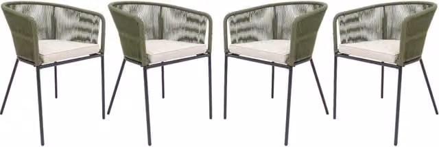 Set 4 sedie da giardino in corda e acciaio zincato, verde kaki