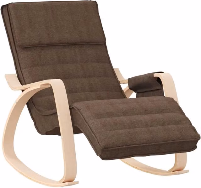 Sedia a Dondolo Moderna in Tessuto Marrone e Legno di Betulla CFW4330951 – 1