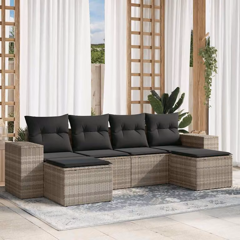 vidaXL Set Divano da Giardino a L con 6 Pezzi e Cuscini Imbottiti Grigio
