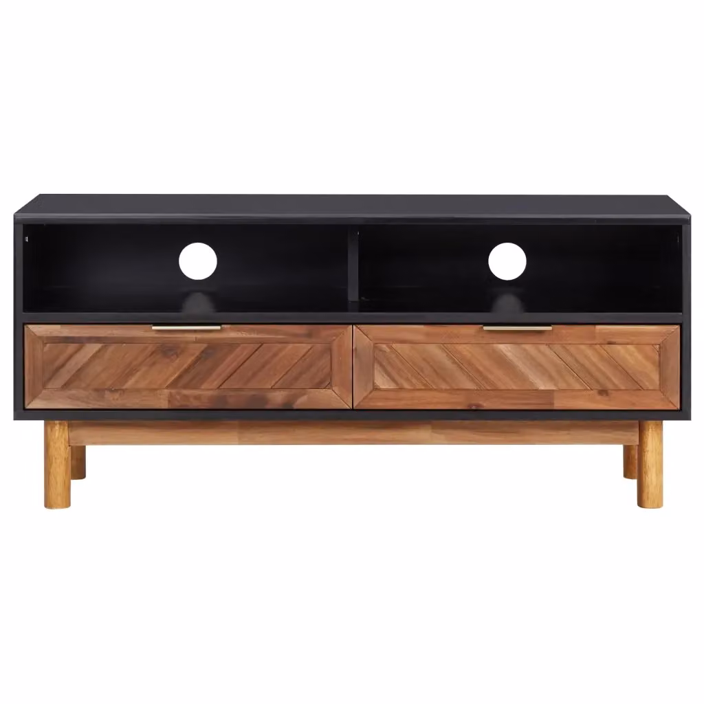 Mobile TV moderno in legno massello di acacia e MDF, disponibile in nero o marrone, L 100 x P 35 x H 45 cm – 2