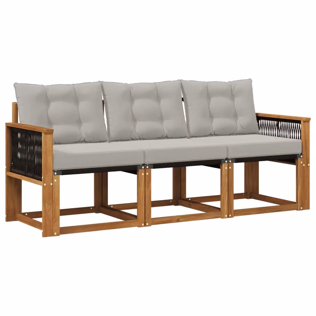 Set di divani da esterno 3 pezzi vidaXL in legno di acacia con tessuto textilene, beige e grigio – 2
