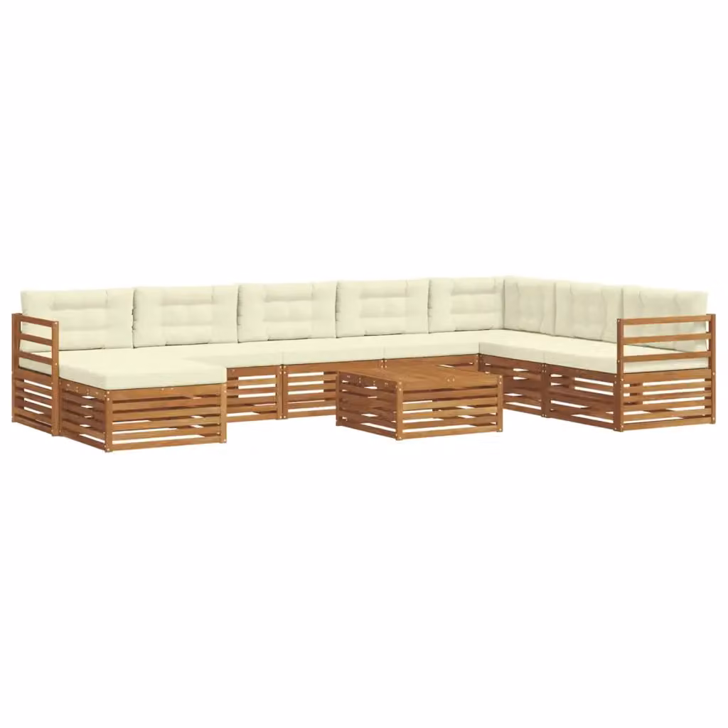 Set di divani da esterno a L vidaXL in legno di acacia con tavolino e pouf, colore beige e marrone – 2