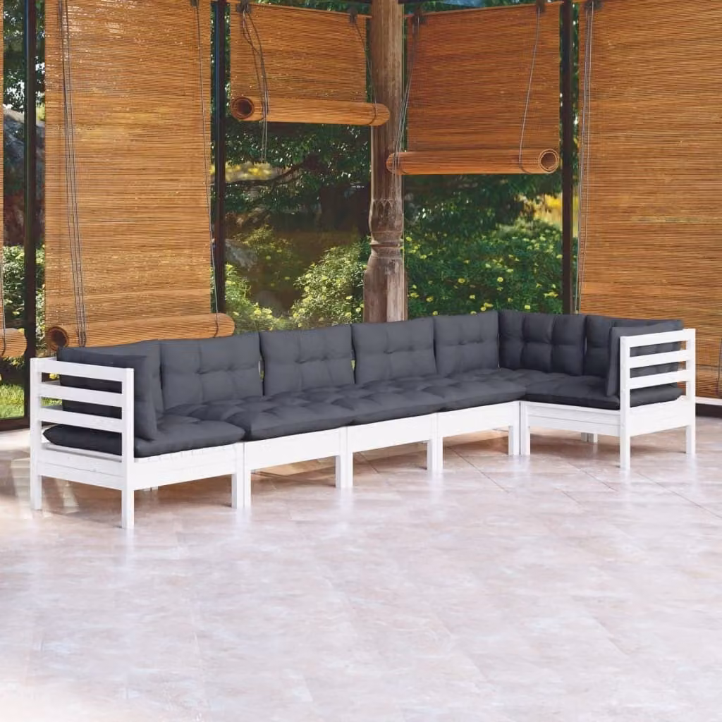 The Living Store Set da giardino da 6 pezzi con cuscini in legno di pino bianco