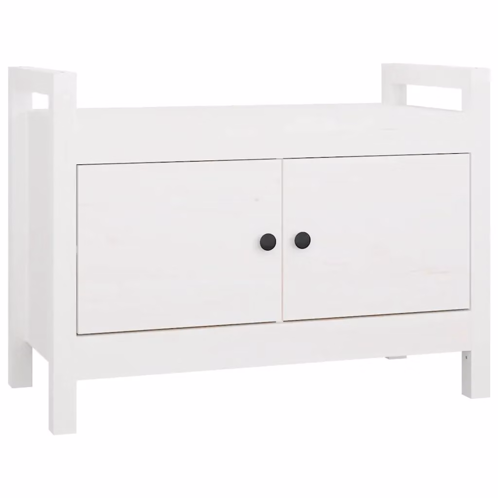 Panca da ingresso e sgabello Design Mania in legno massello di pino bianco con porta scarpe, L 80 cm x P 40 cm x H 60 cm – 2