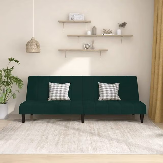 Divano Letto Click Clack Moderno vidaXL in Velluto Verde con Struttura in Legno Solido L/P/H: 220 x 140 x 84,5 cm