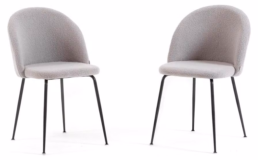 Set di 2 sedie da pranzo in tessuto teddy, imbottite e con gambe in metallo, sedie moderne per cucina, sala da pranzo, bar e ristoranti SARA - Grigio chiaro / Grigio scuro