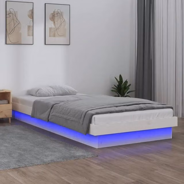 Giroletto con LED-Struttura Letto Bianco 90x190 cm Single in Legno Massello 282512
