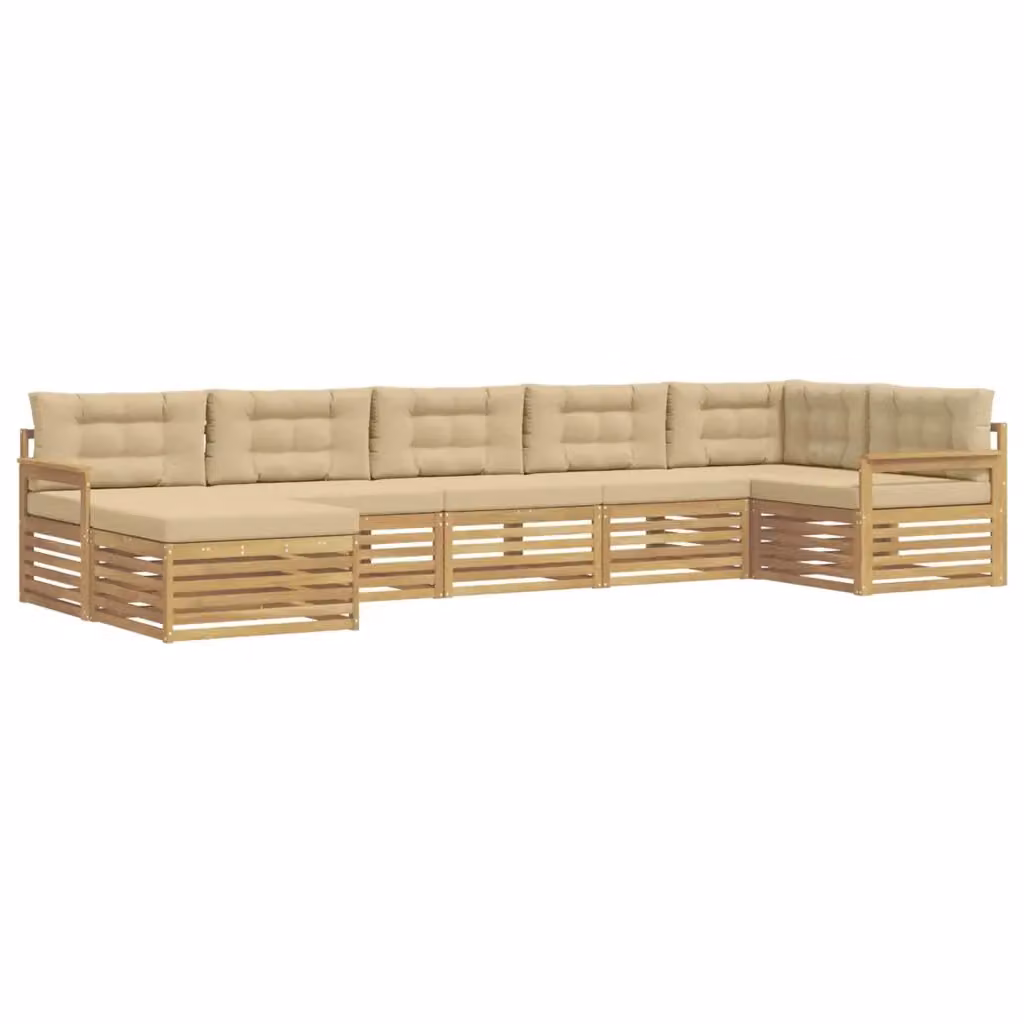 Set di divani da esterno a L vidaXL in legno di acacia con 7 pezzi, colore bianco e beige – 2