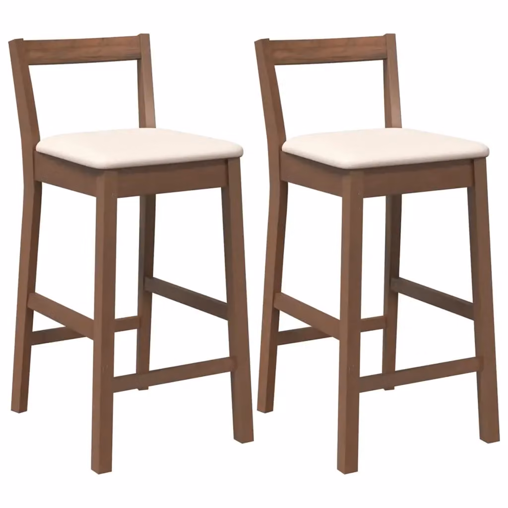 Set di 2 Sgabelli da Bar vidaXL in Legno di Hevea Marrone con Cuscini in Tessuto – 2