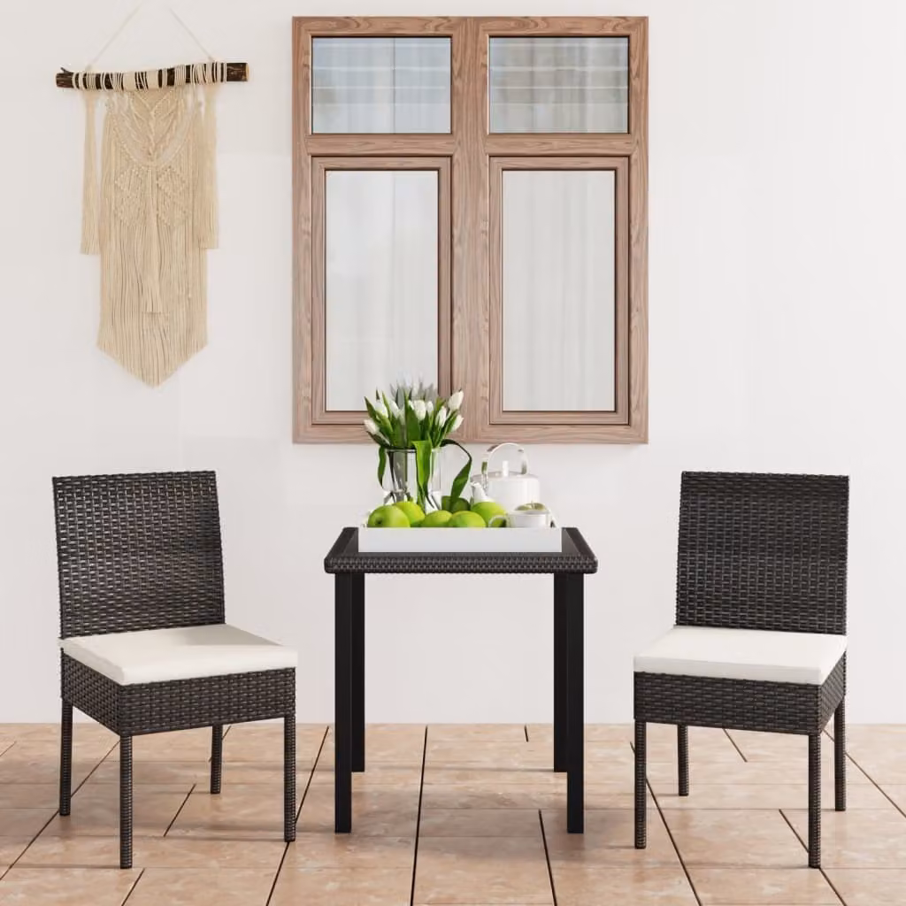The Living Store Set da pranzo da giardino 3 pezzi in poly rattan nero