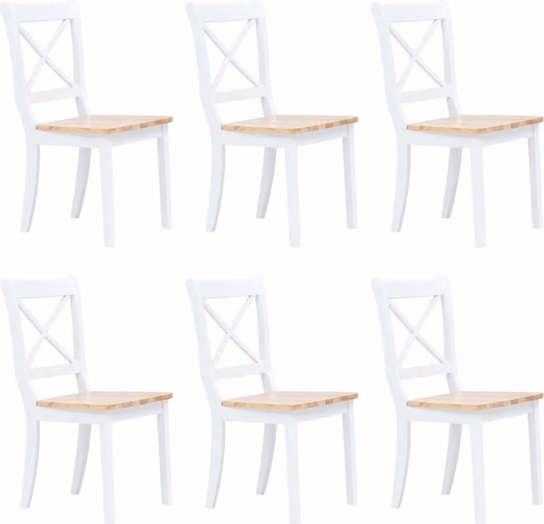 The Living Store Sedie da pranzo 6 pz. Legno di gomma bianco chiaro
