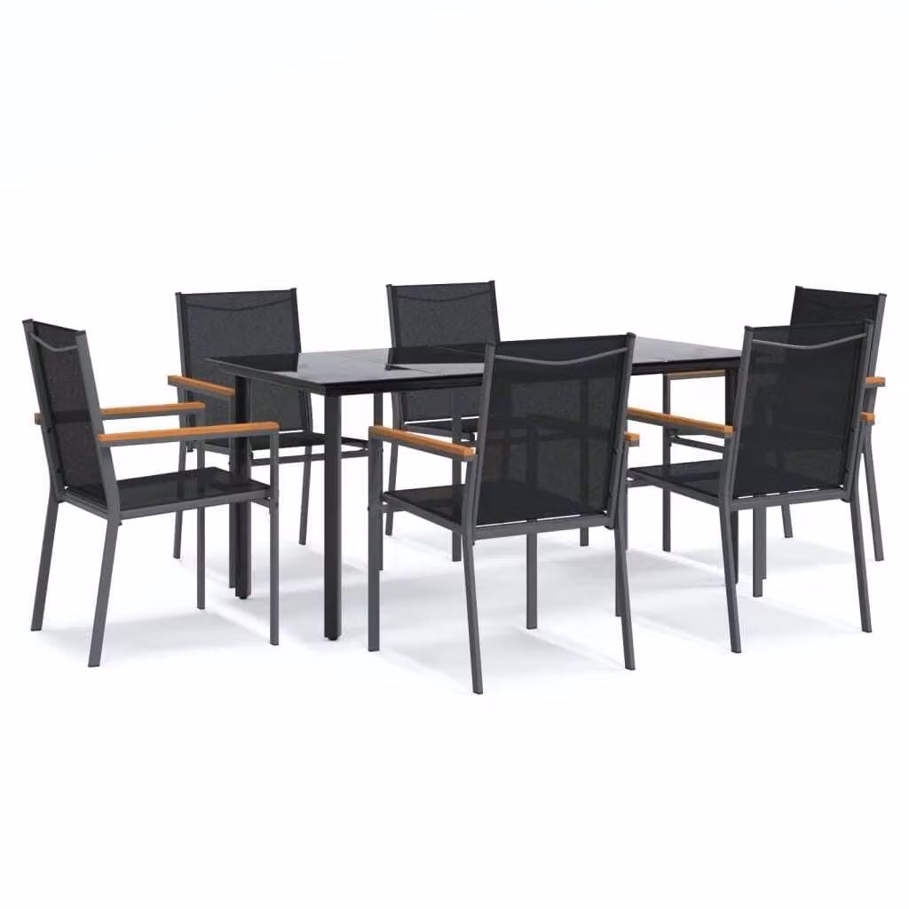 Set da Pranzo da Giardino 7 pz Nero in Textilene e Acciaio
