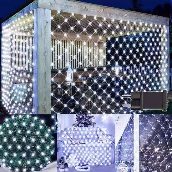 Telaio luminoso bianco a 200 LED, 3x2 m, impermeabile, per Natale
