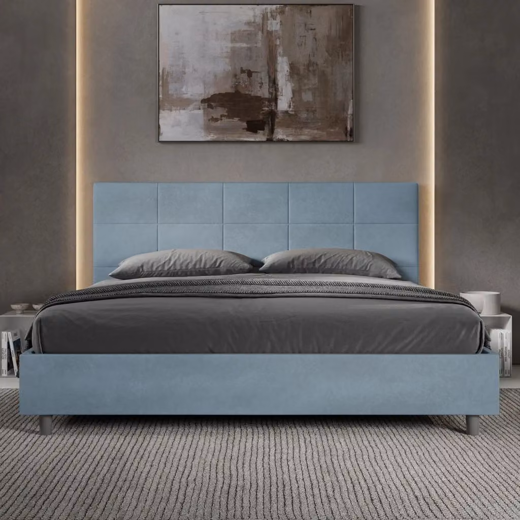 Letto Matrimoniale King Size Mika Giordanoshop con Rete Imbottita in Microfibra Azzurro L/P: 180 x 200 cm – 2
