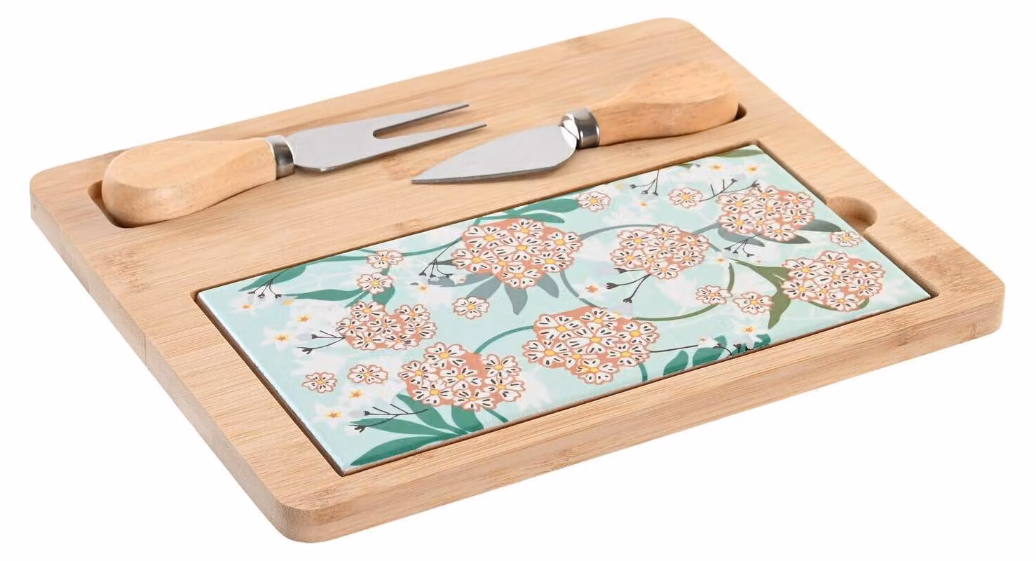 Set da aperitivo, composto da 4 pezzi, in bambù e Vetroceramica, dimensioni 24,5x20x1,2 cm, colore verde