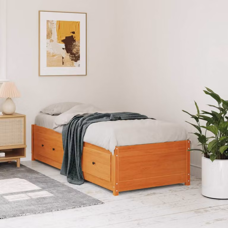 Dormeuse in legno di pino con cassetti di vidaXL, colore marrone cera, L/P/H: 190 x 90 x 44 cm