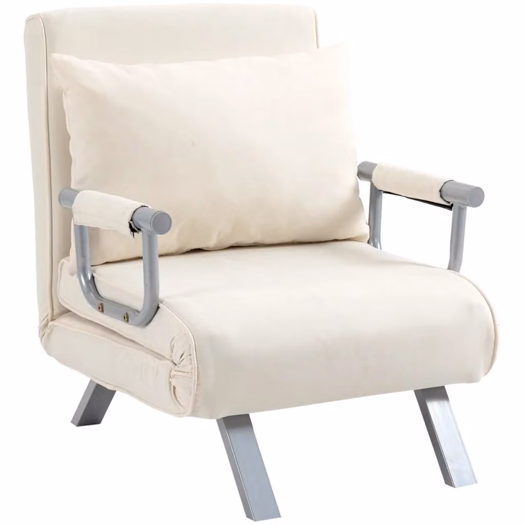 Poltrona letto singola Minimal Grigio e Bianco con braccioli e struttura in metallo