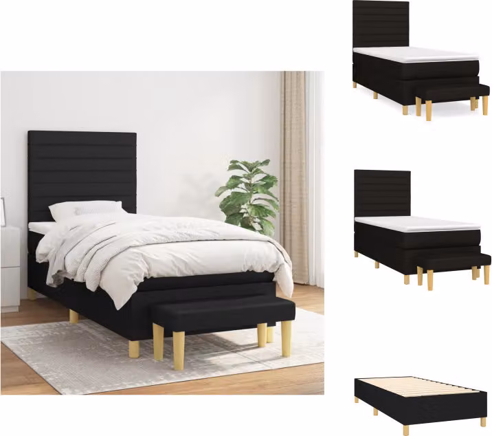 vidaXL Letto a molle con materasso nero 100x200 cm in tessuto - Letti e strutture letto