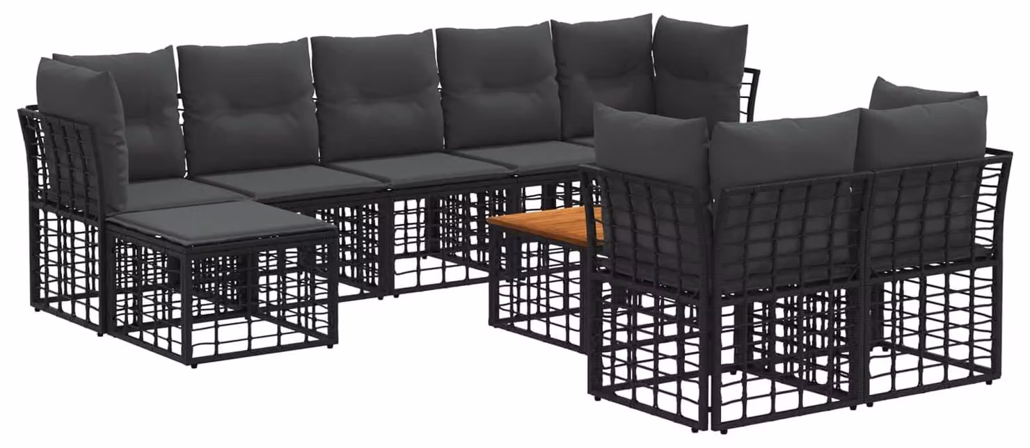 Set di divani da esterno 10 pcs Nero e Grigio scuro Poliestere