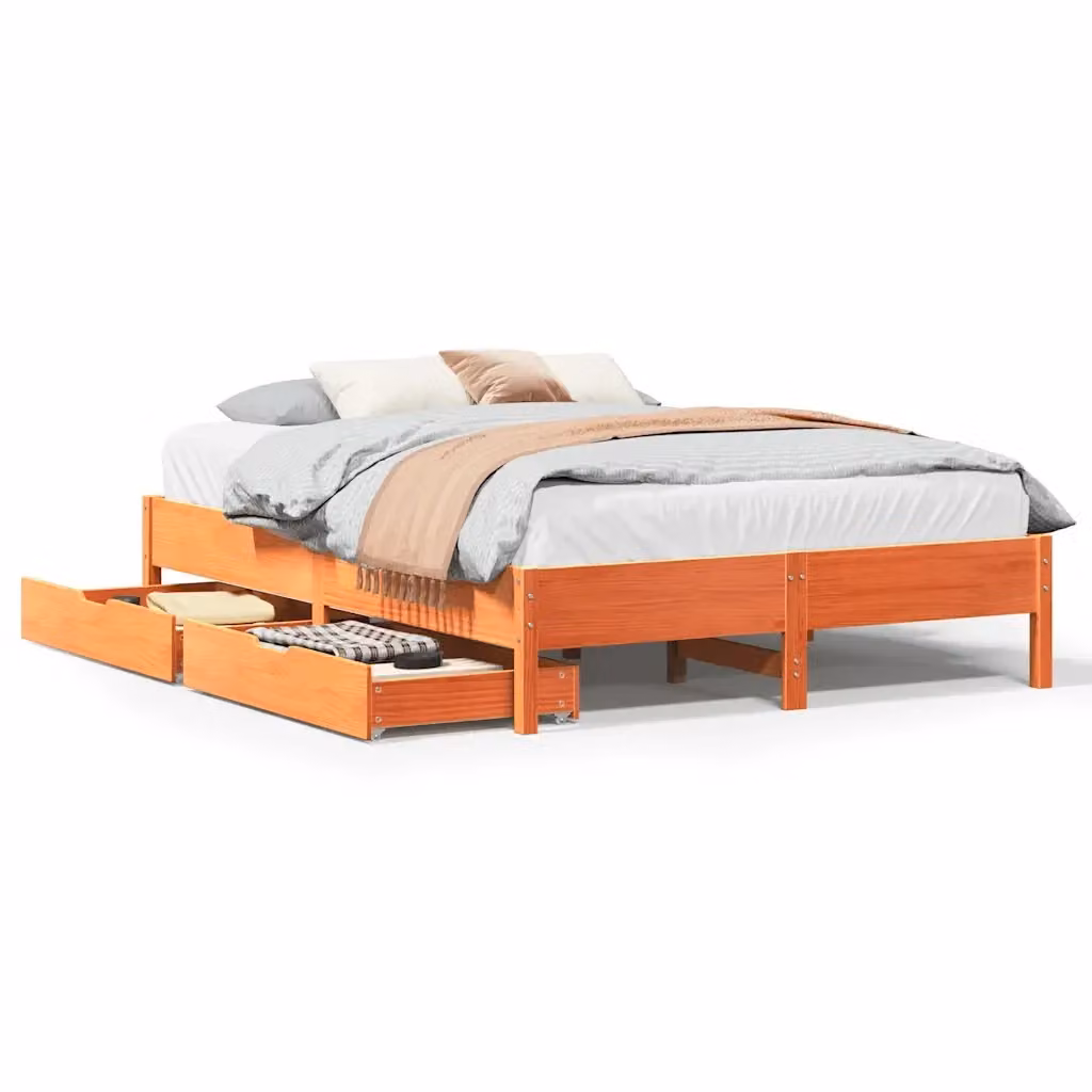 Letto in legno di pino rustico con cassetti vidaXL, Marrone Cera, L/P/H: 205.5 x 160 x 36.5 cm – 2