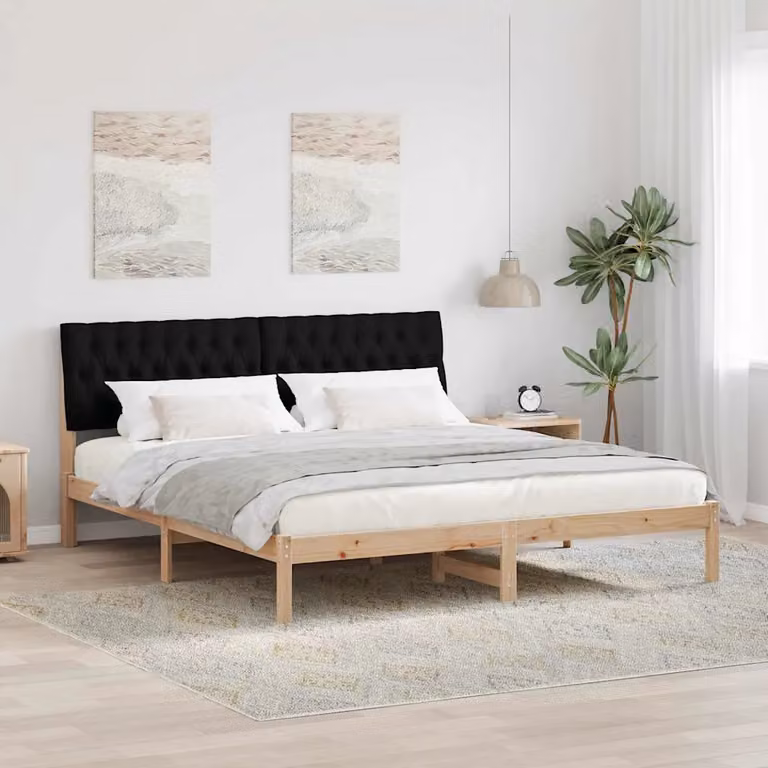 Letto moderno vidaXL con testiera rivestita in tessuto e struttura in legno, Marrone, L 180 x P 200 cm