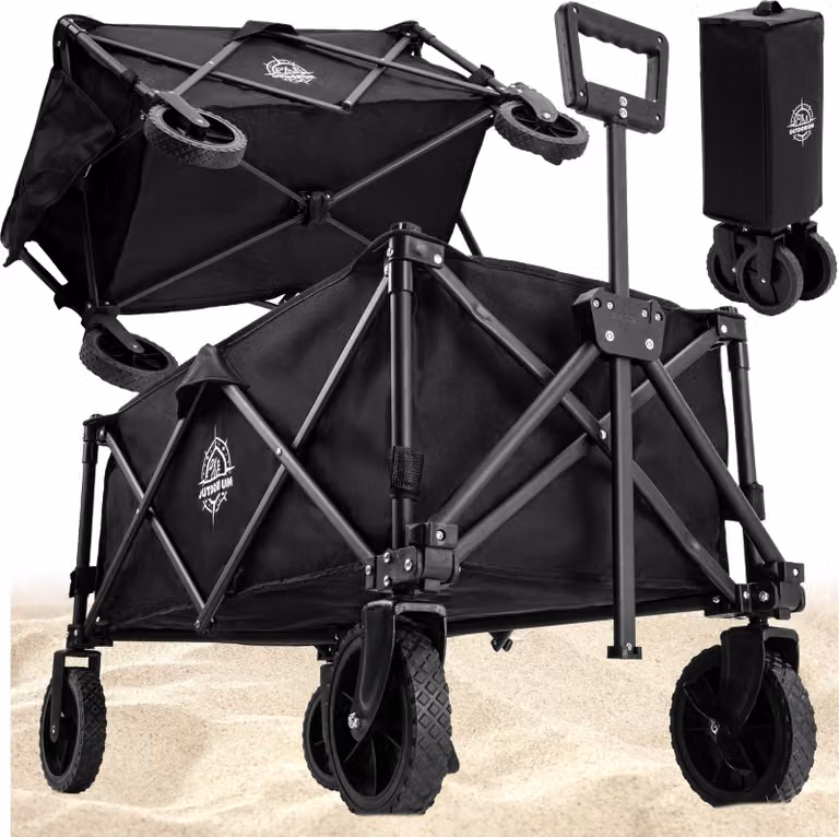 Carrello pieghevole per spiaggia e giardino, colore nero