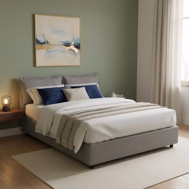 Letto Matrimoniale Amelinda Talamo Italia con Materasso e Contenitore a Alzata, Grigio, 160x200 cm